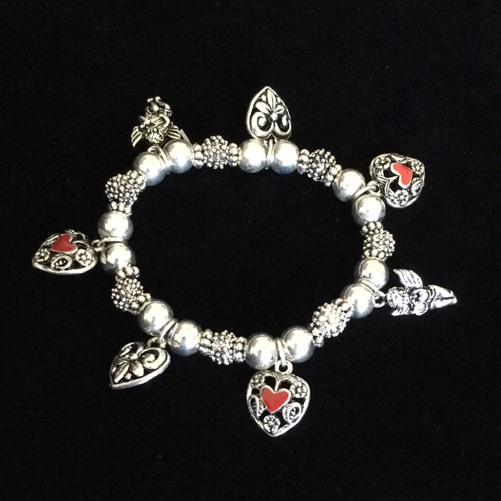 Hearts and Angels Silver Tone and Red Charm Bracelet - Picture 2 of 12